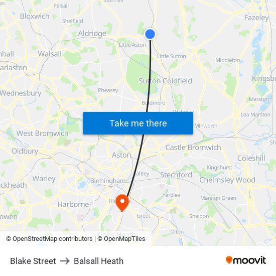 Blake Street to Balsall Heath map