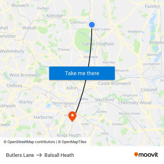 Butlers Lane to Balsall Heath map
