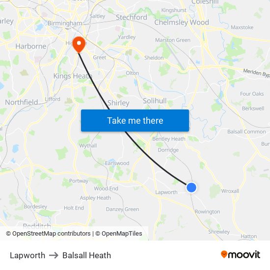Lapworth to Balsall Heath map