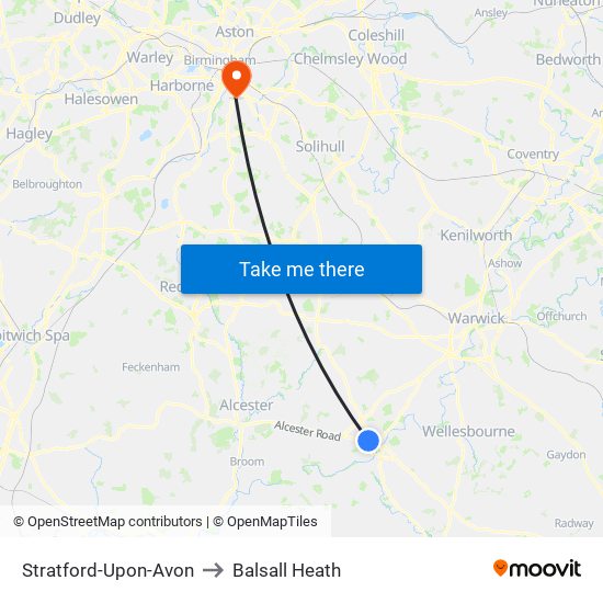 Stratford-Upon-Avon to Balsall Heath map