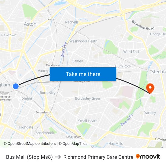 Bus Mall (Stop Ms8) to Richmond Primary Care Centre map