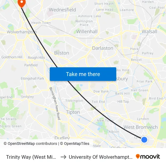 Trinity Way (West Midlands Metro) to University Of Wolverhampton Science Park map