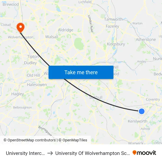University Interchange to University Of Wolverhampton Science Park map