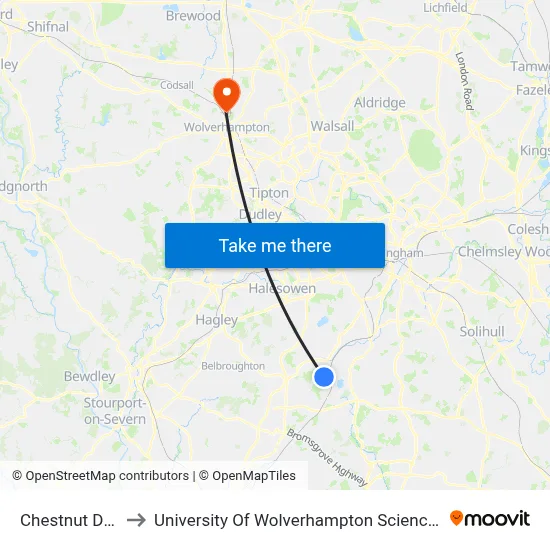 Chestnut Drive to University Of Wolverhampton Science Park map