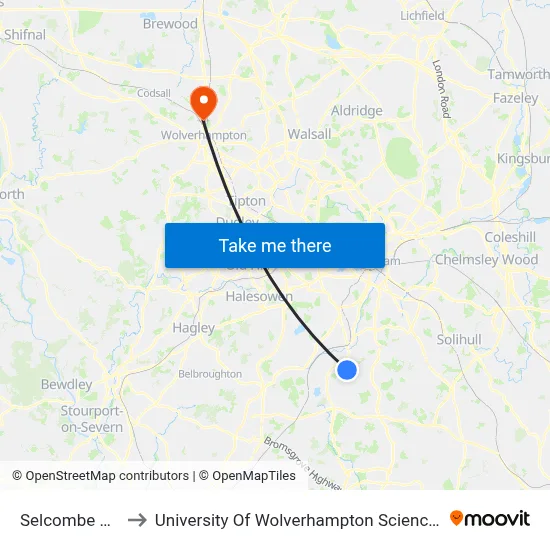 Selcombe Way to University Of Wolverhampton Science Park map