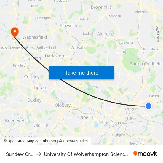 Sundew Croft to University Of Wolverhampton Science Park map