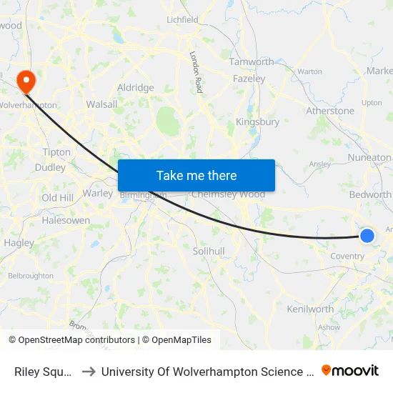 Riley Square to University Of Wolverhampton Science Park map
