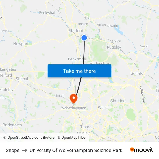 Shops to University Of Wolverhampton Science Park map