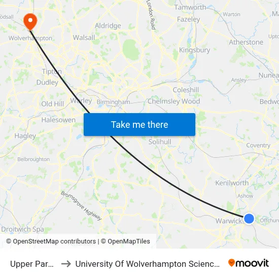 Upper Parade to University Of Wolverhampton Science Park map