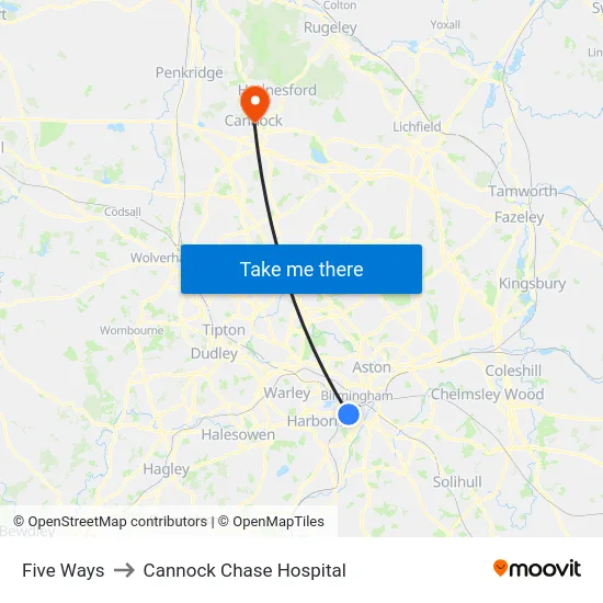 Five Ways to Cannock Chase Hospital map