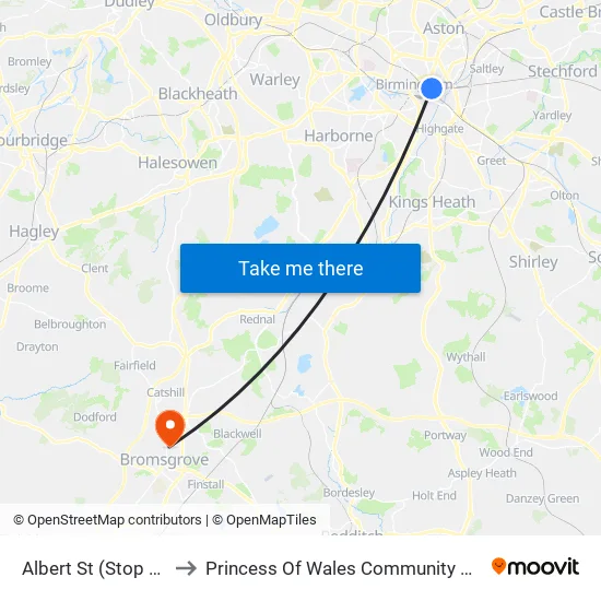 Albert St to Princess Of Wales Community Hospital map