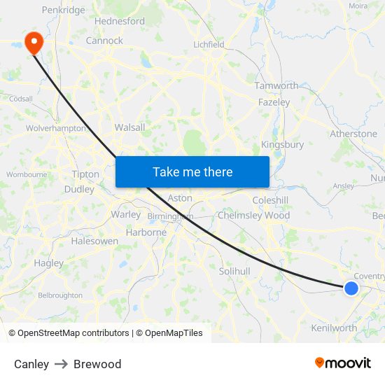 Canley to Brewood map