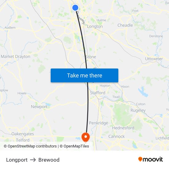 Longport to Brewood map