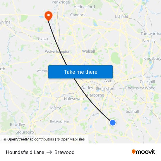 Houndsfield Lane to Brewood map