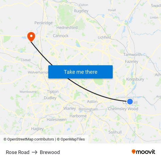 Rose Road to Brewood map