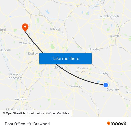 Post Office to Brewood map