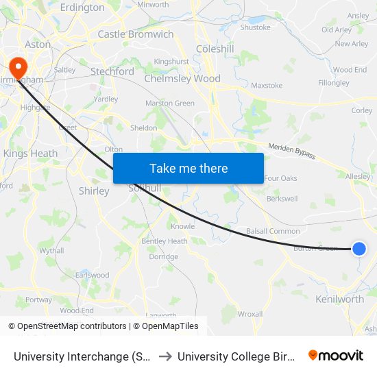 University Interchange (Stop Uw5) to University College Birmingham map