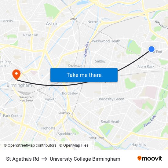 St Agatha's Rd to University College Birmingham map