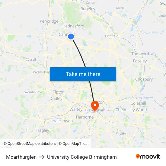 Mcarthurglen to University College Birmingham map