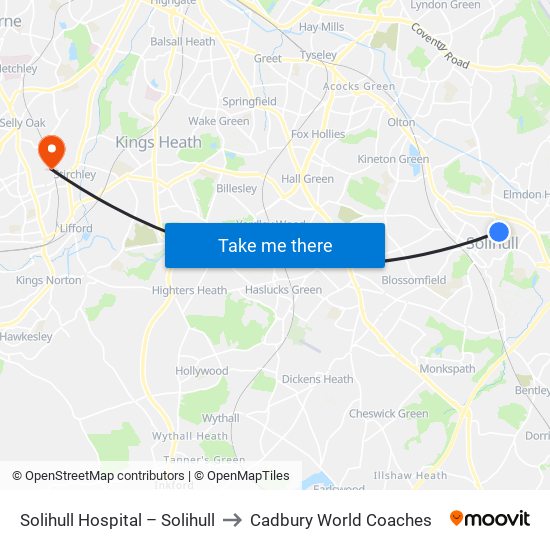 Solihull Hospital – Solihull to Cadbury World Coaches map