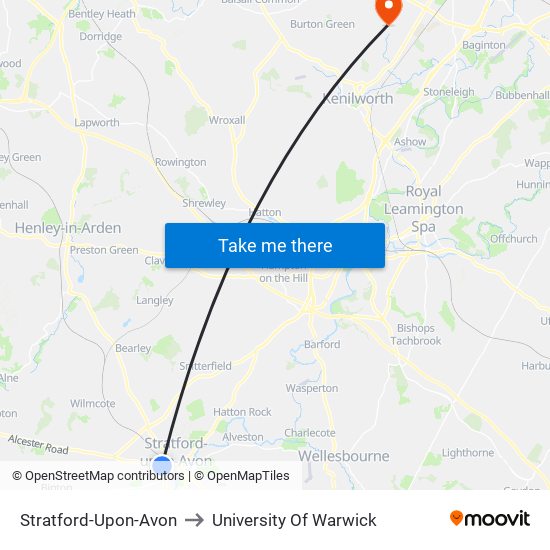 Stratford-Upon-Avon to University Of Warwick map
