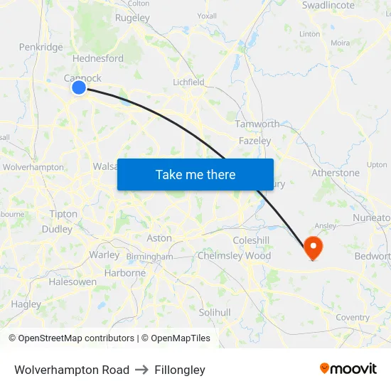 Wolverhampton Road to Fillongley map