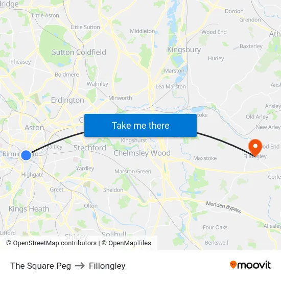 The Square Peg to Fillongley map