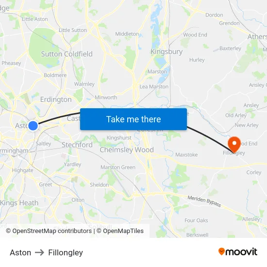 Aston to Fillongley map
