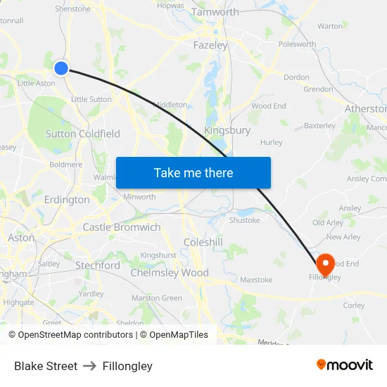Blake Street to Fillongley map