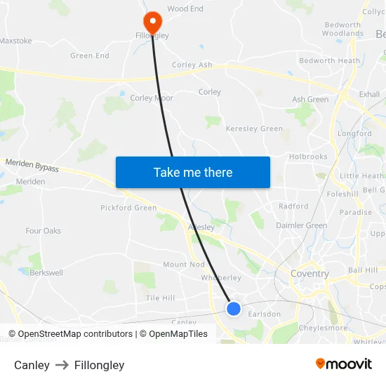 Canley to Fillongley map