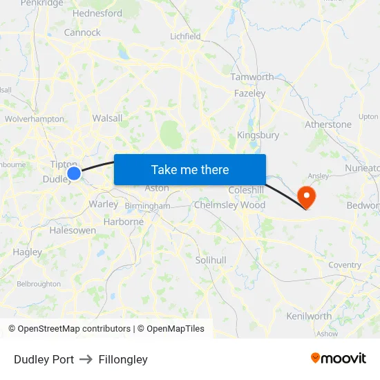 Dudley Port to Fillongley map