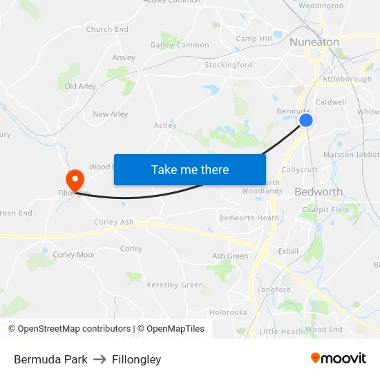 Bermuda Park to Fillongley map