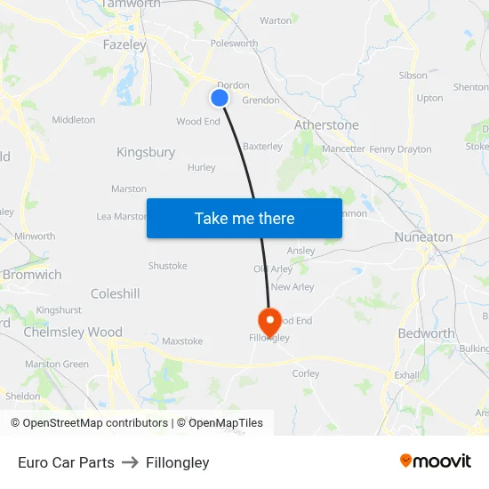Euro Car Parts to Fillongley map
