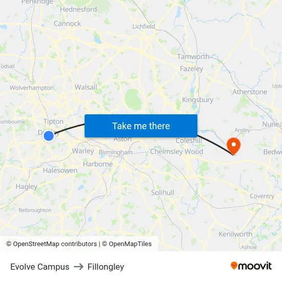 Evolve Campus to Fillongley map