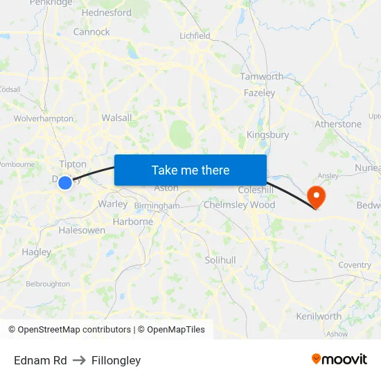 Ednam Rd to Fillongley map