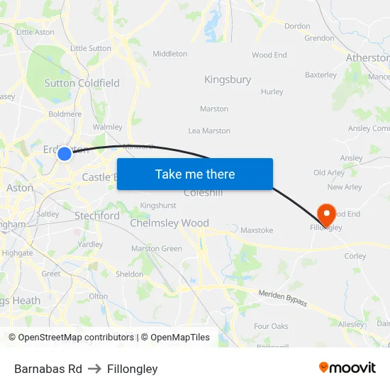 Barnabas Rd to Fillongley map