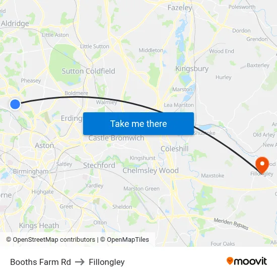 Booths Farm Rd to Fillongley map