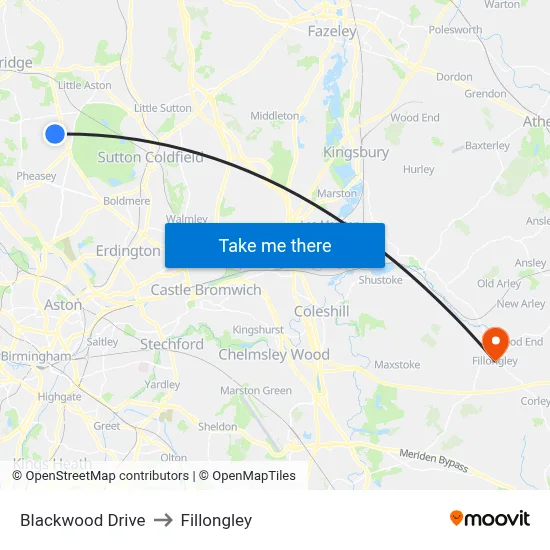 Blackwood Drive to Fillongley map