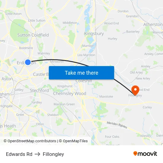 Edwards Rd to Fillongley map