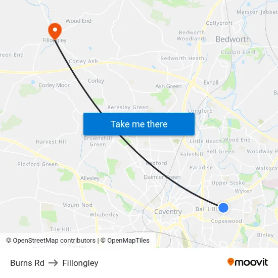Burns Rd to Fillongley map