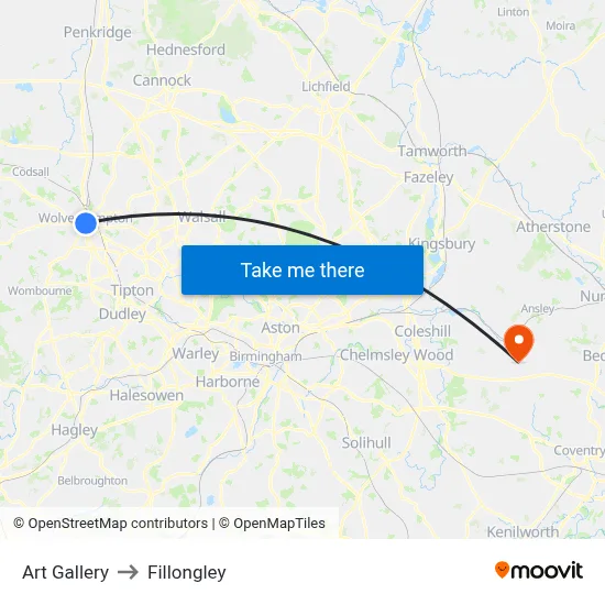 Art Gallery to Fillongley map