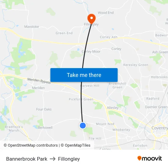 Bannerbrook Park to Fillongley map