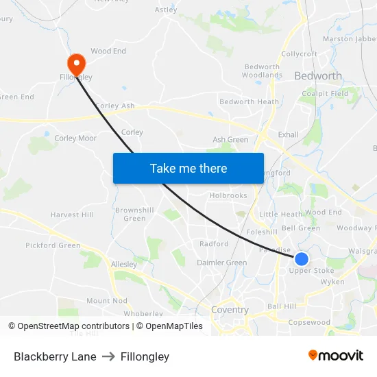 Blackberry Lane to Fillongley map