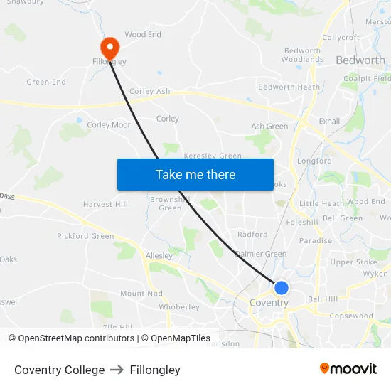 Coventry College to Fillongley map