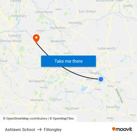 Ashlawn School to Fillongley map