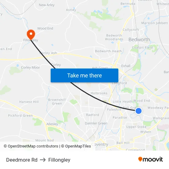 Deedmore Rd to Fillongley map
