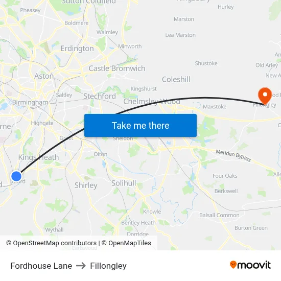 Fordhouse Lane to Fillongley map