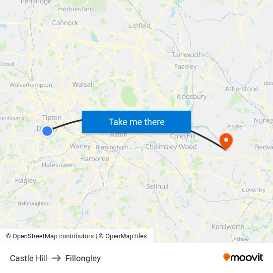 Castle Hill to Fillongley map