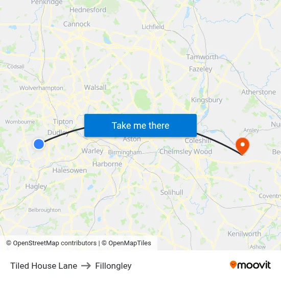 Tiled House Lane to Fillongley map
