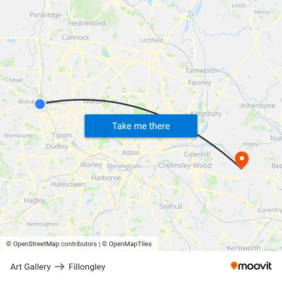 Art Gallery to Fillongley map
